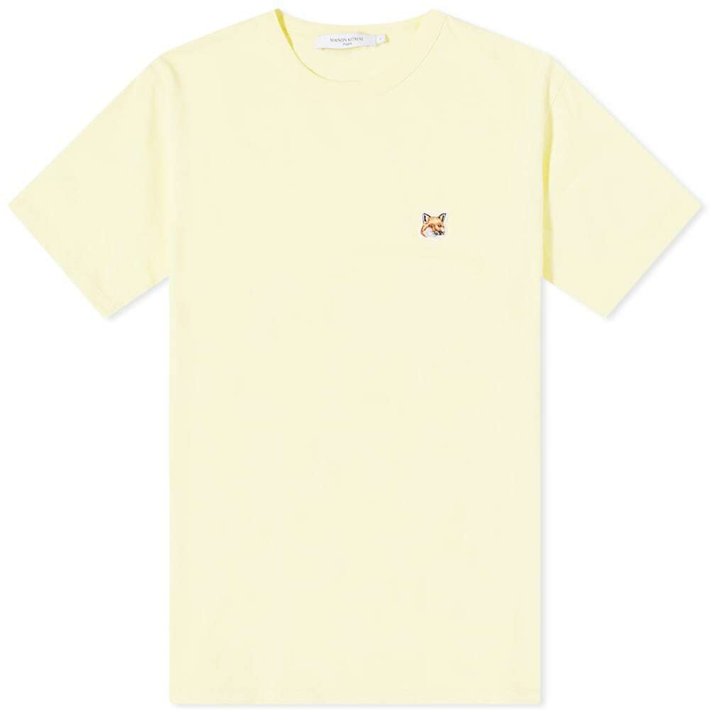 Maison Kitsuné Men's Fox Head Patch T-Shirt in Light Yellow Maison Kitsune