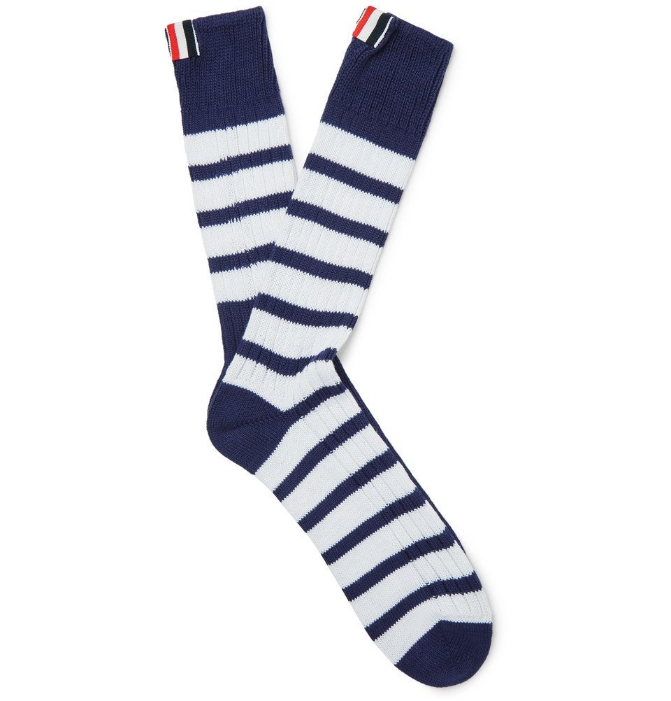 Thom Browne - Striped Ribbed Cotton Socks - Navy Thom Browne