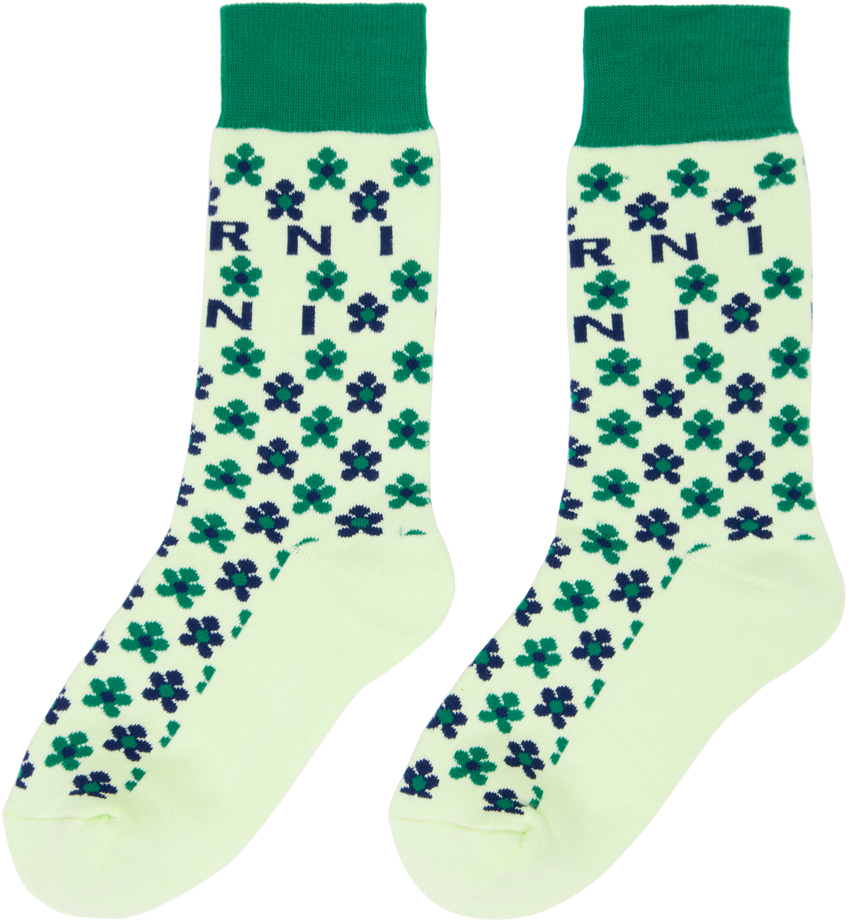 Marni Green Micro Flower Socks Marni