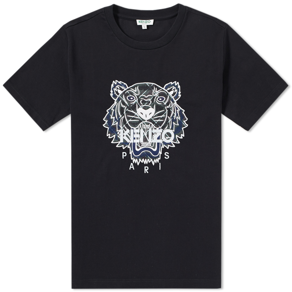 Kenzo White Mélange Tiger Embroidered T-Shirt