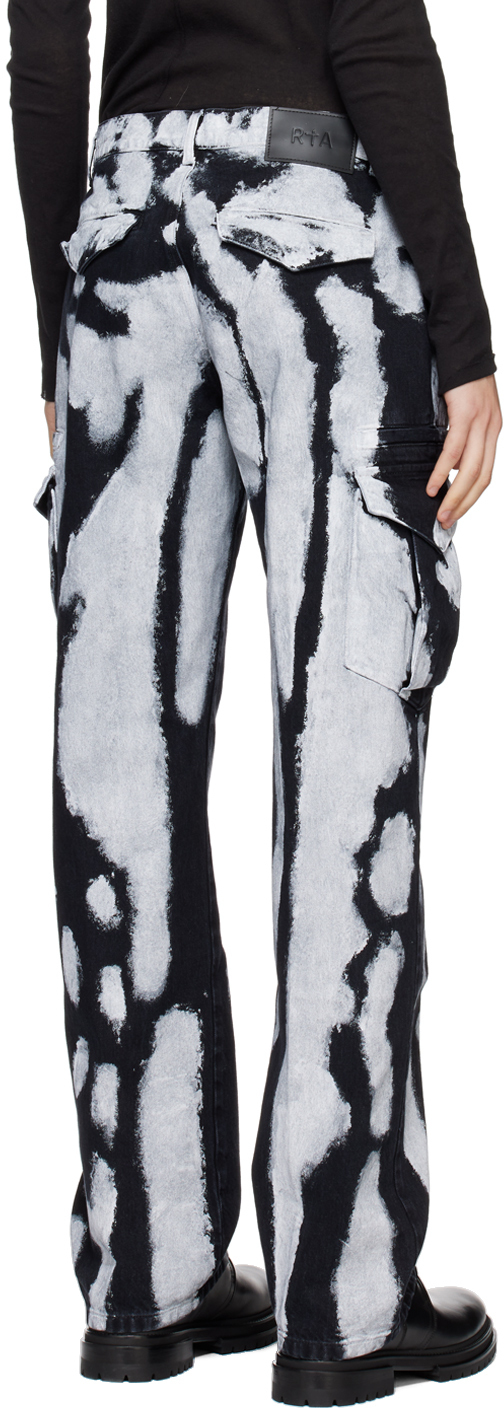 RtA Black & White Theo Denim Cargo Pants RtA