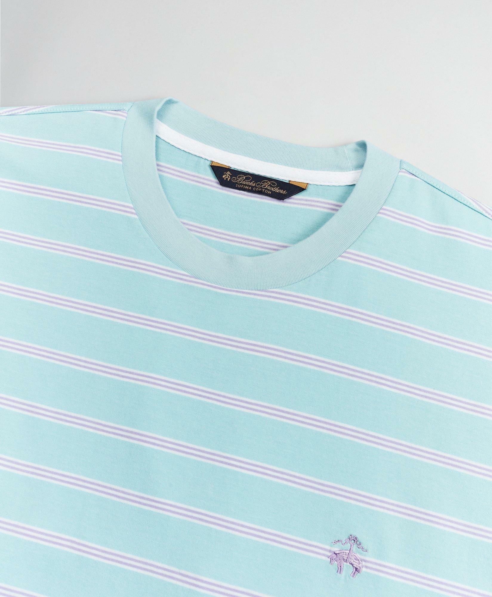 Brooks Brothers Men's Supima Cotton Multi-Stripe T-Shirt | Aqua