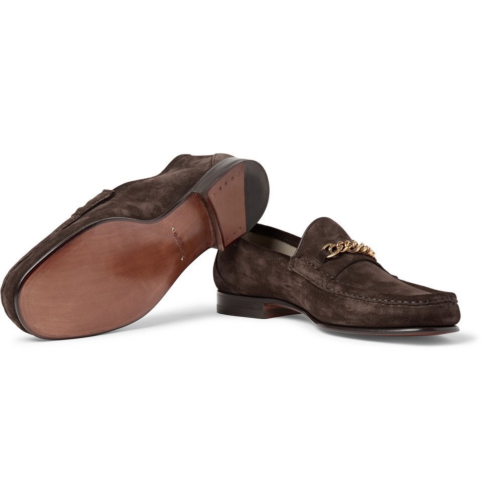 TOM FORD - York Chain-Trimmed Suede Loafers - Men - Dark brown TOM FORD