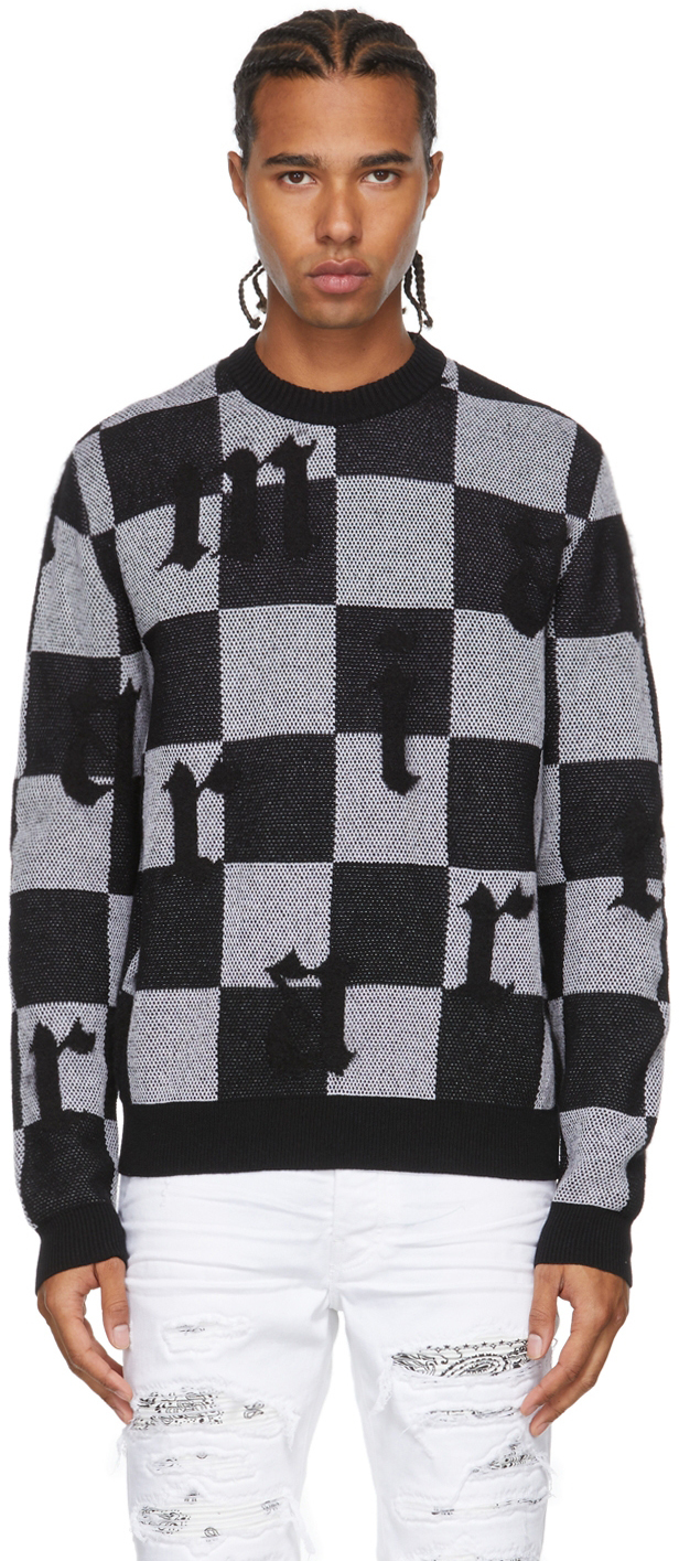 AMIRI Black & White Jacquard Check Logo Sweater Amiri