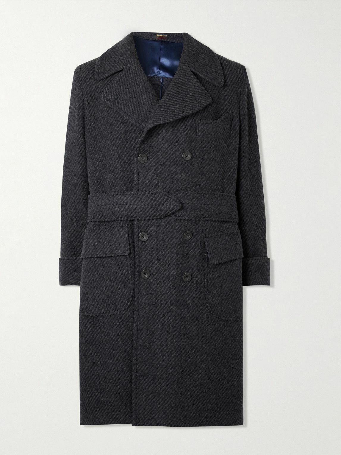 Rubinacci Ulster Double Breasted Virgin Wool Twill Coat Blue Rubinacci