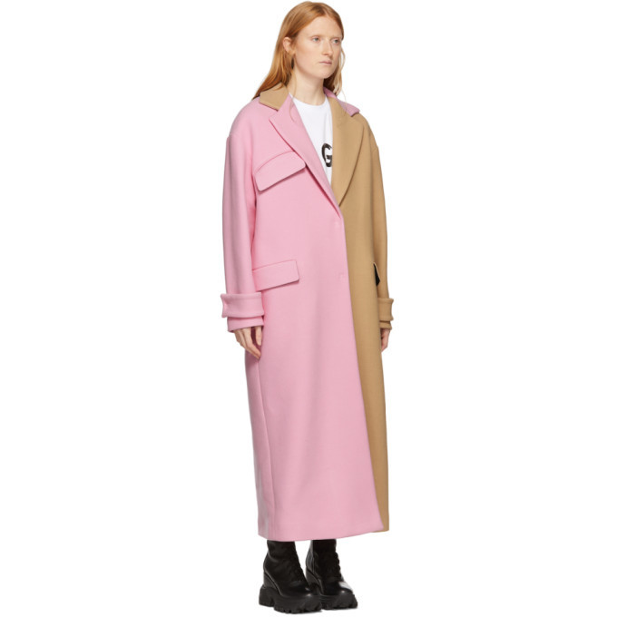 MSGM Beige and Pink Two-Tone Long Coat MSGM