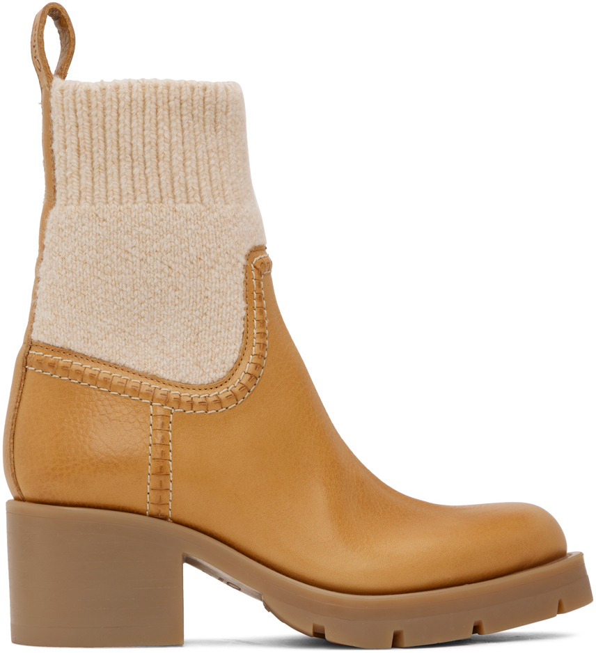 Chloé Tan & Beige Neva Sock Boots
