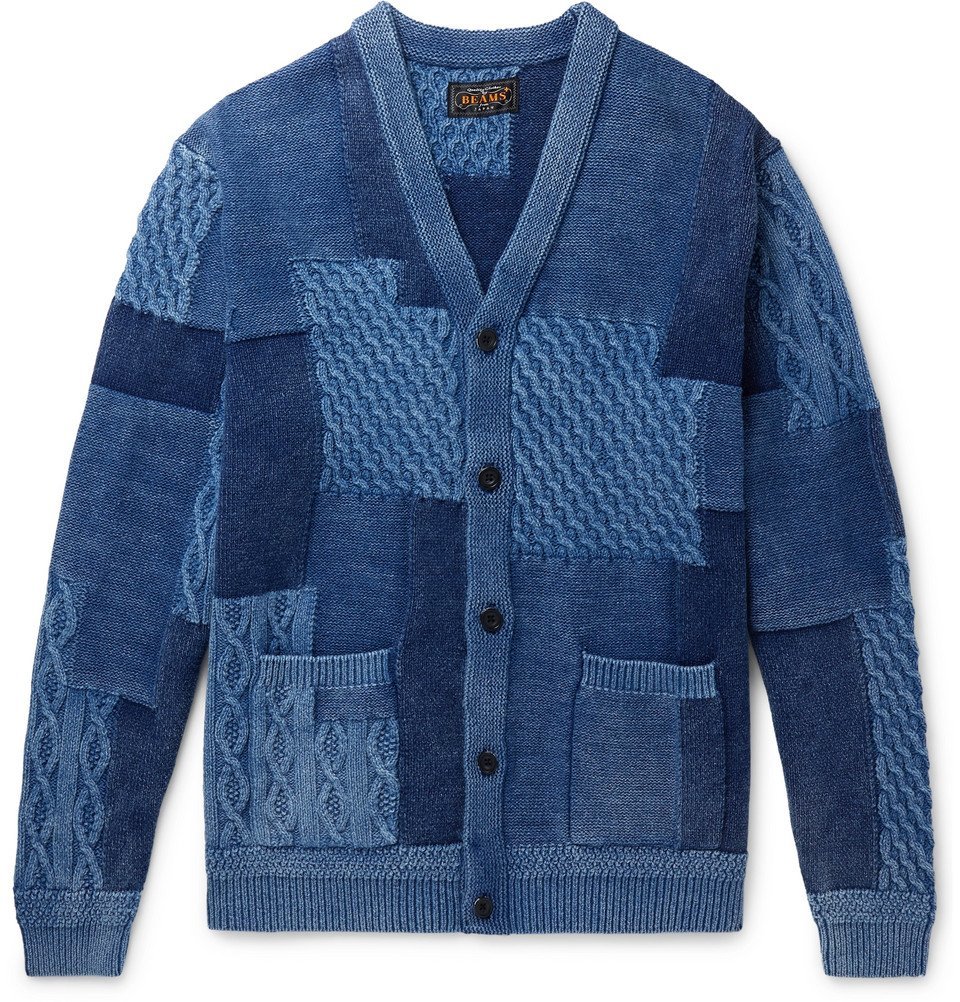 Beams Plus - Patchwork Indigo-Dyed Cable-Knit Cotton Cardigan - Blue ...
