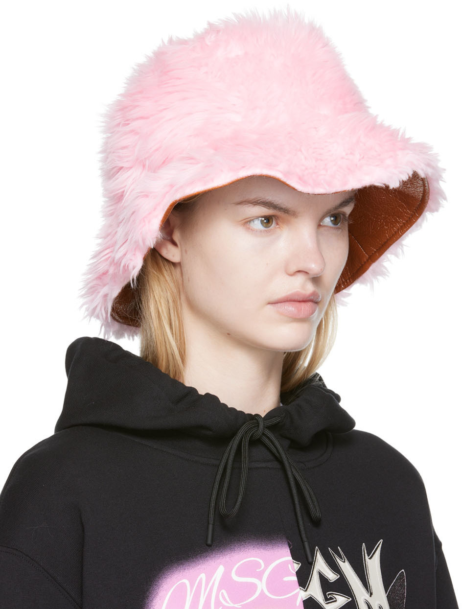 MSGM Pink Faux-Fur Bucket Hat MSGM