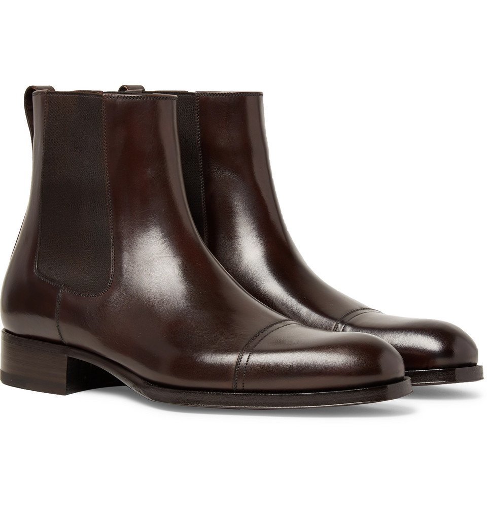 TOM FORD - Edgar Cap-Toe Polished-Leather Chelsea Boots - Men - Dark ...