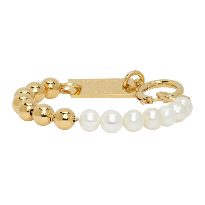 IN GOLD WE TRUST PARIS Gold Ball Chain and Pearls Bracelet Incotex