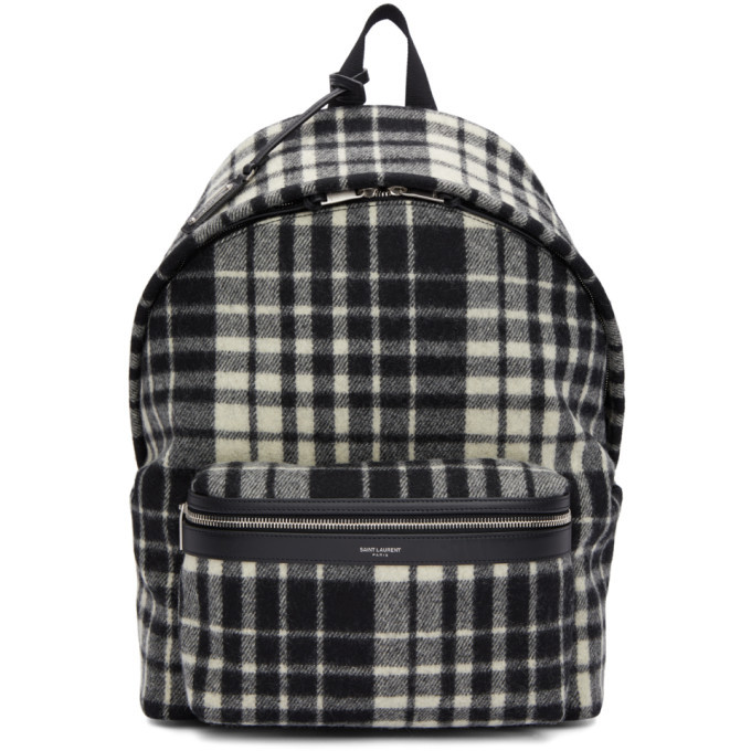 black and white check backpack