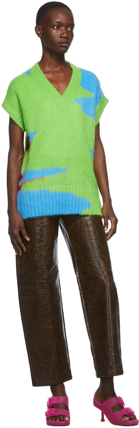 MSGM Brown Croc Faux-Leather Trousers MSGM