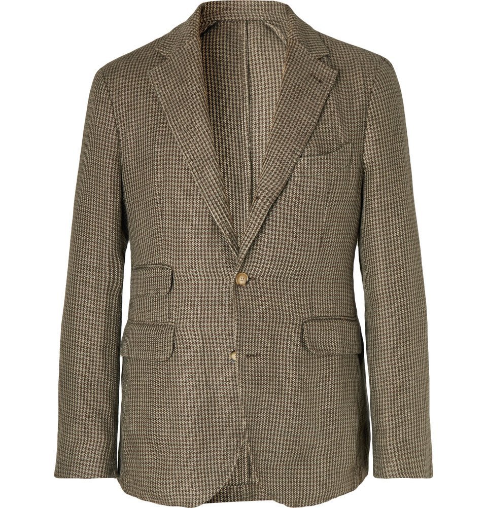 MAN 1924 - Brown Kennedy Slim-Fit Unstructured Houndstooth Linen Suit ...