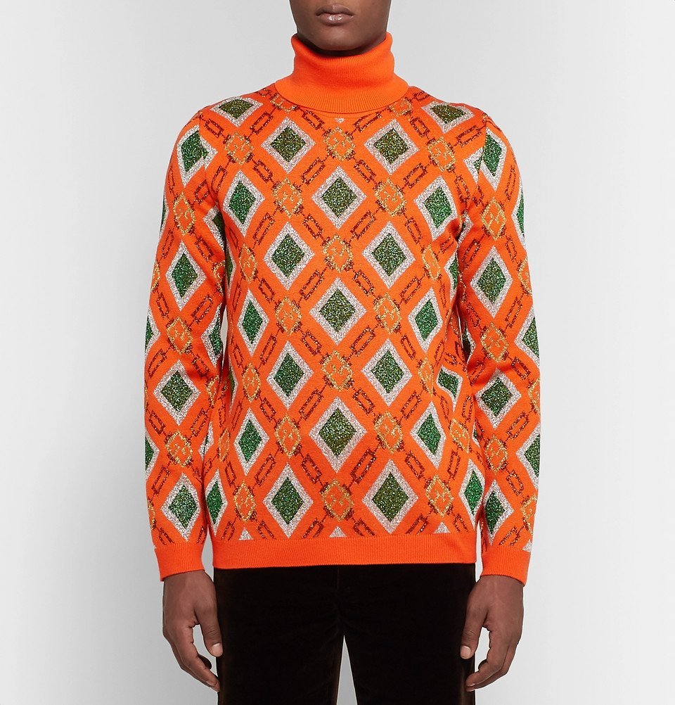 Gucci Wool Blend Jacquard Rollneck Sweater Men Orange Gucci - gg gucci jacquard turtleneck roblox