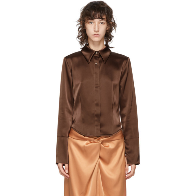 brown silk button up