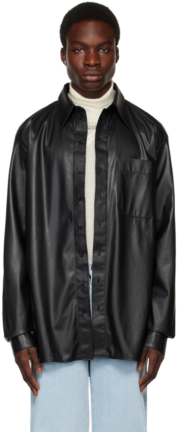 Goosudu Printed-Combo Faux-Leather Shirt