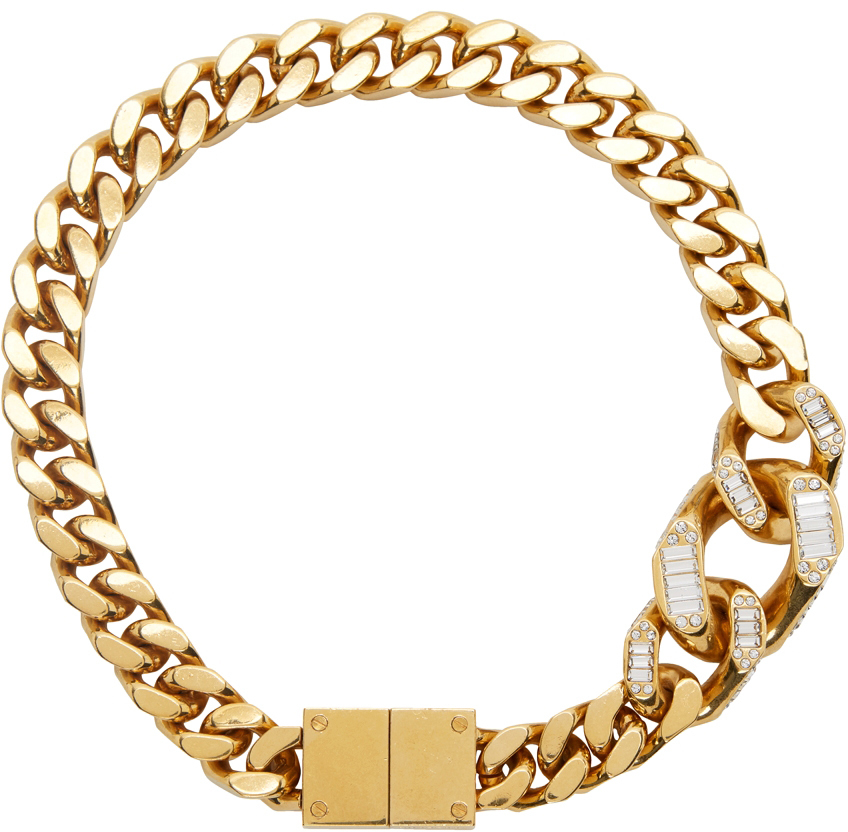 Burberry Gold Crystal Detailed Curb Chain Necklace Burberry