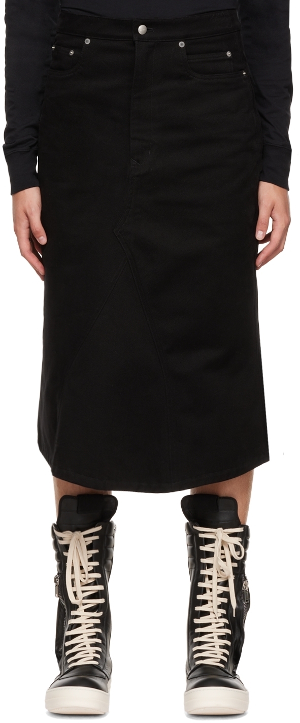 Rick Owens Black Godet Denim Skirt Rick Owens