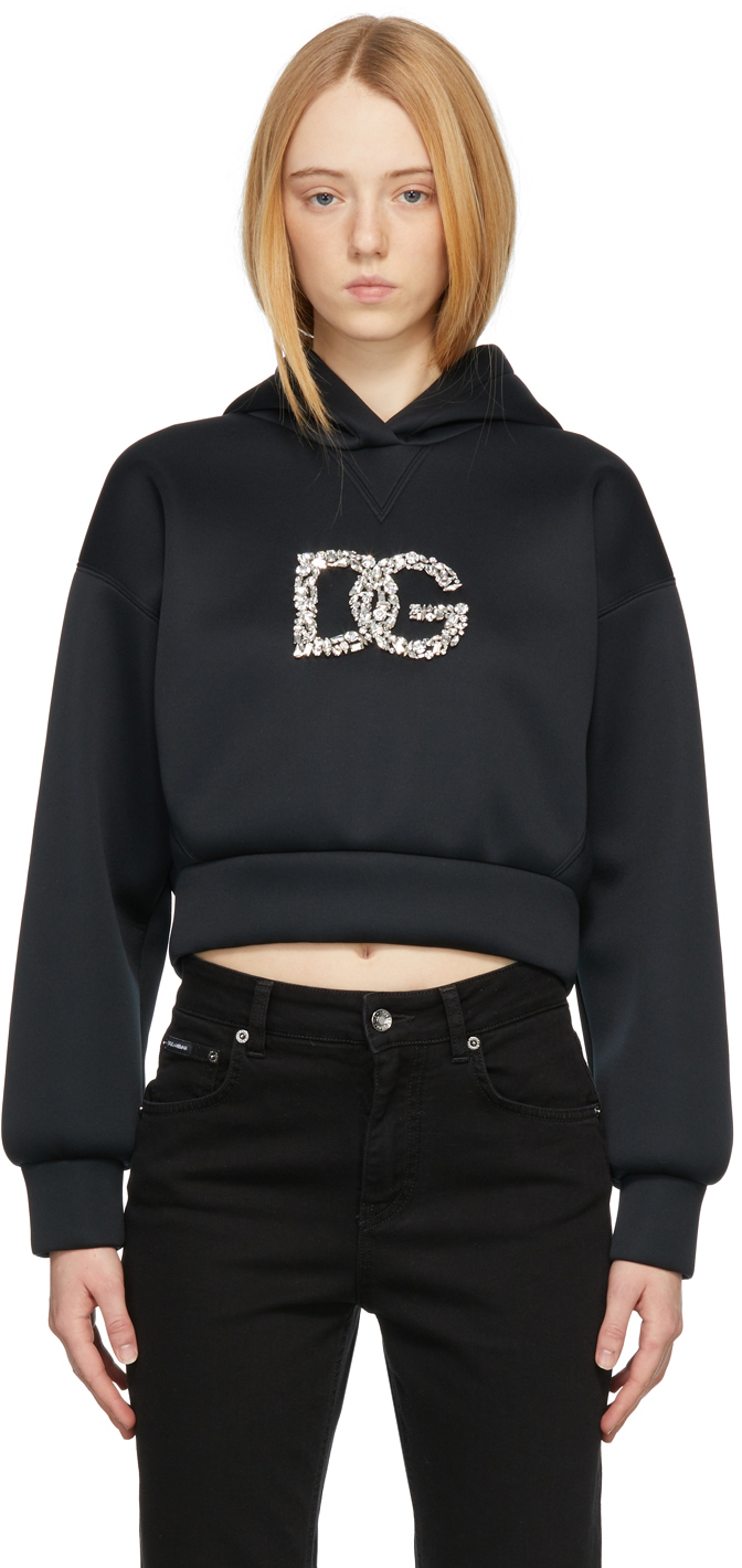 Dolce & Gabbana Black Tech Jersey Logo Hoodie Dolce & Gabbana