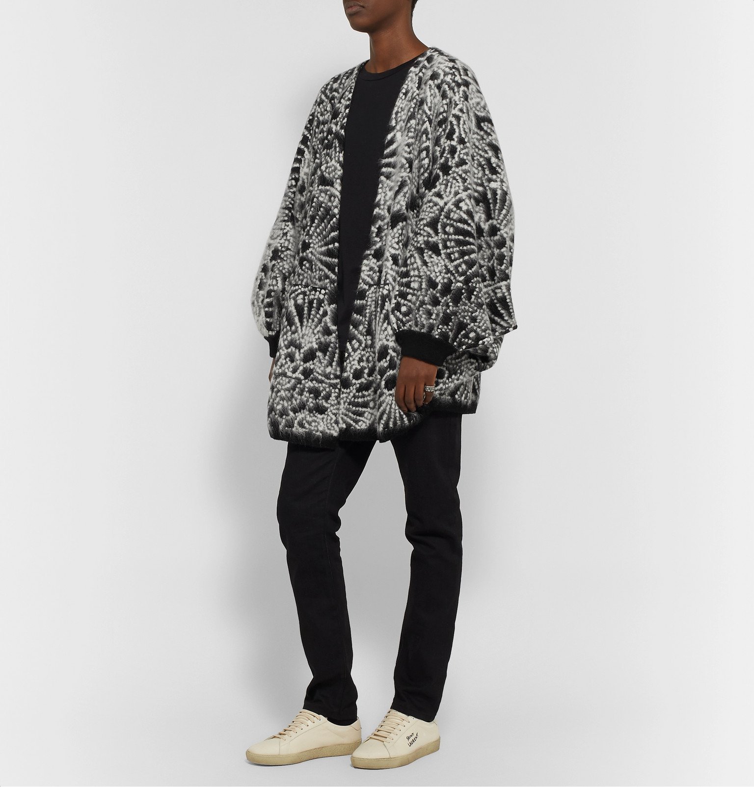 Saint Laurent Wool Blend Jacquard Cardigan Gray Saint Laurent