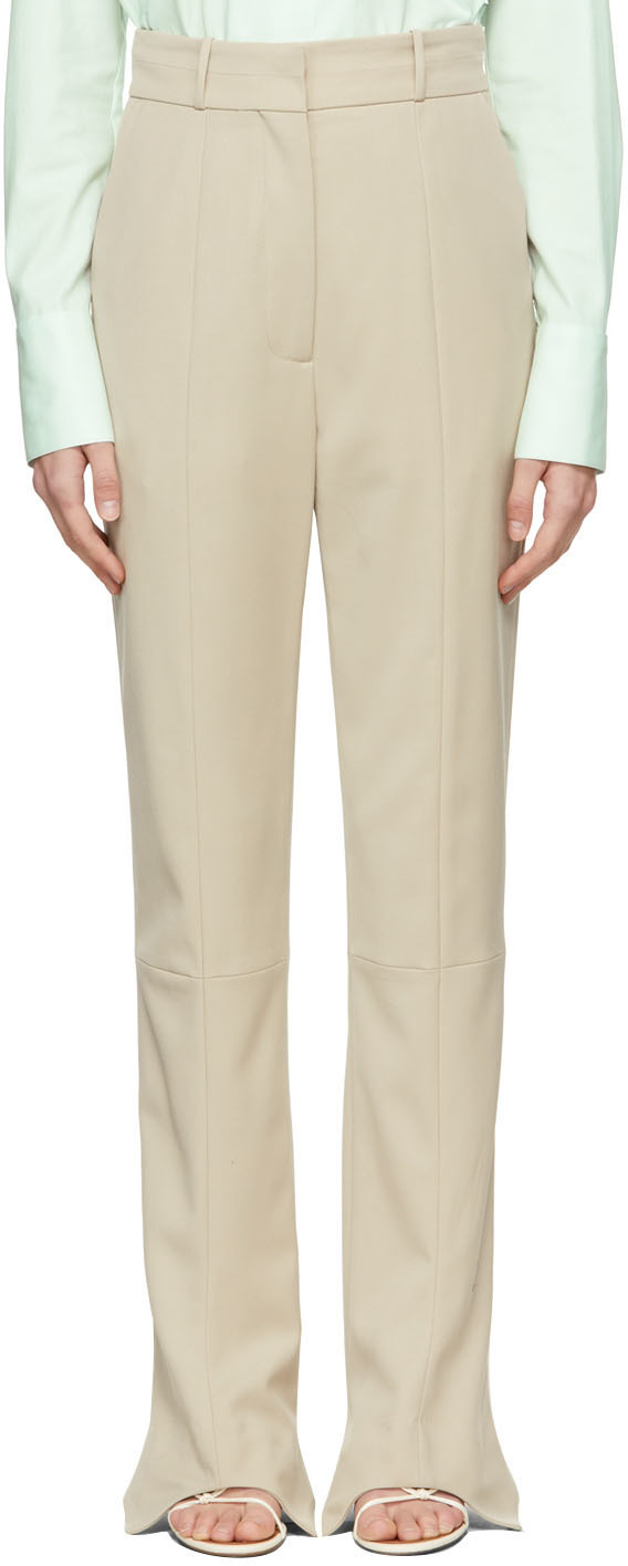 LOW CLASSIC Beige Slim-Fit Wool Trousers Low Classic