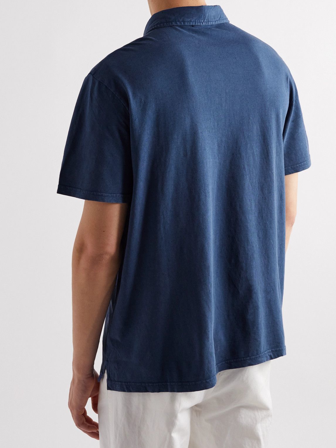 Polo Ralph Lauren - Slim-Fit Logo-Embroidered Garment-Dyed Cotton and Linen-Blend Polo Shirt - Blue