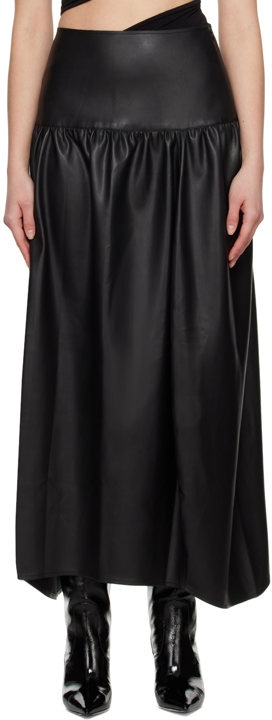 Olēnich Black Sculptural Faux-Leather Maxi Skirt