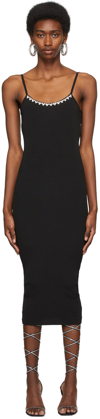 AREA Black Rib Knit Midi Dress AREA