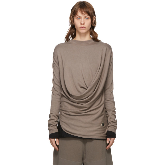 Rick Owens Taupe Moncler Edition Cashmere Drapefront Sweater Rick