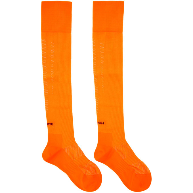 Miu Miu Orange Over-the-Knee Logo Socks Miu Miu