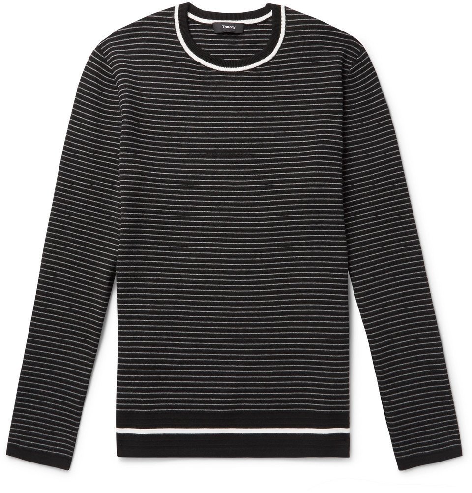 Theory - Kortes Striped Ribbed-Knit Sweater - Black Theory