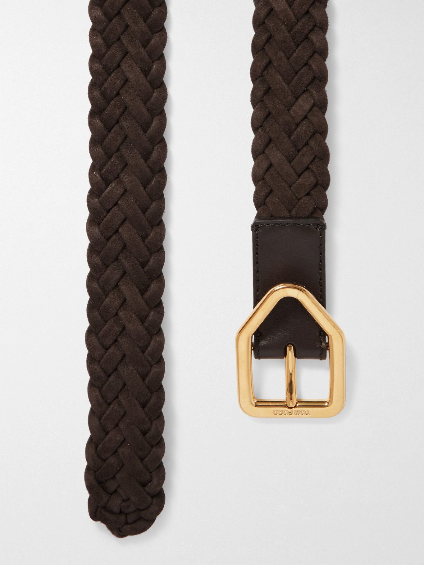 TOM FORD  Leather-Trimmed Woven Suede Belt - Brown TOM FORD