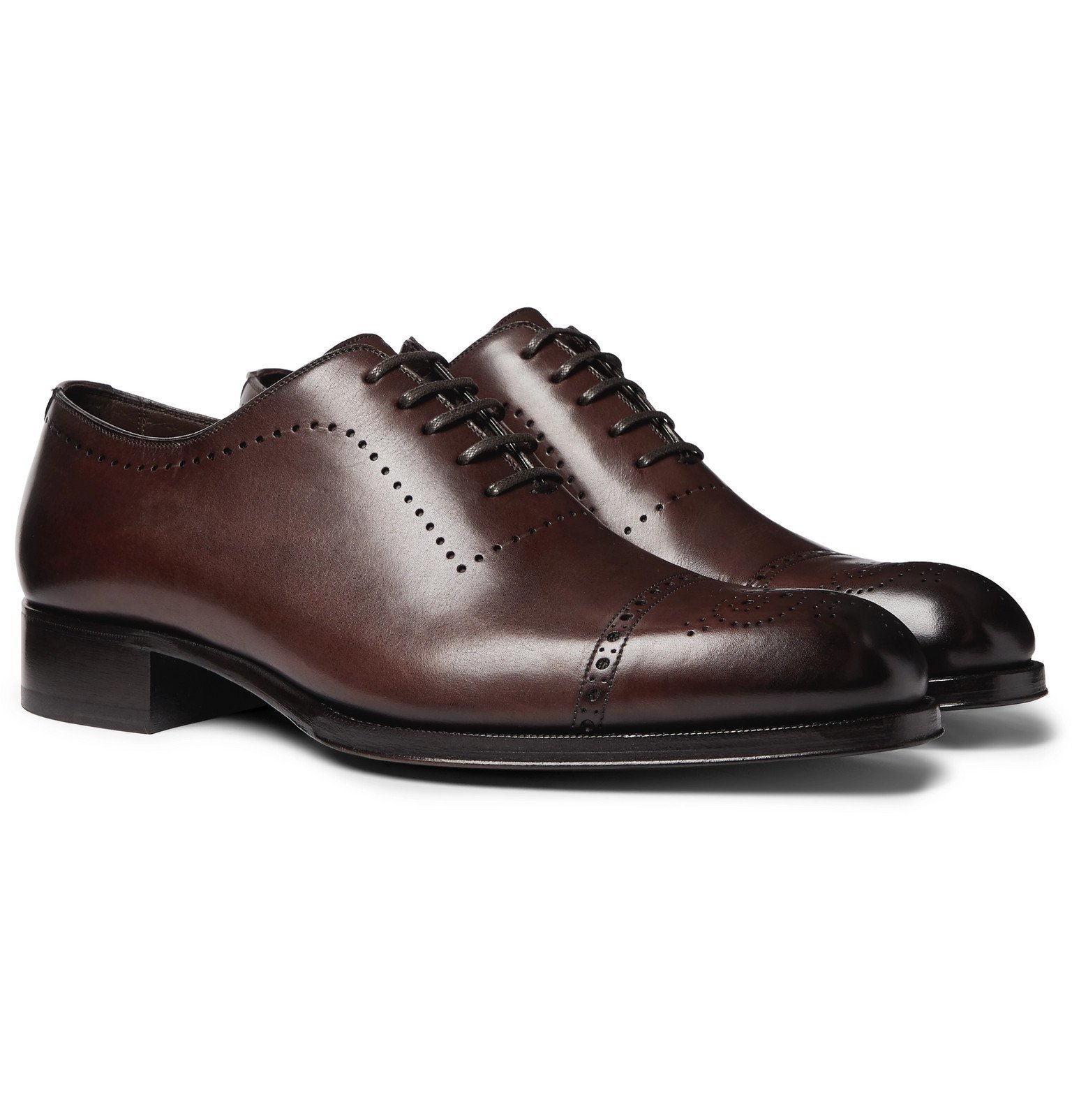TOM FORD - Edgar Whole-Cut Polished-Leather Brogues - Brown TOM FORD