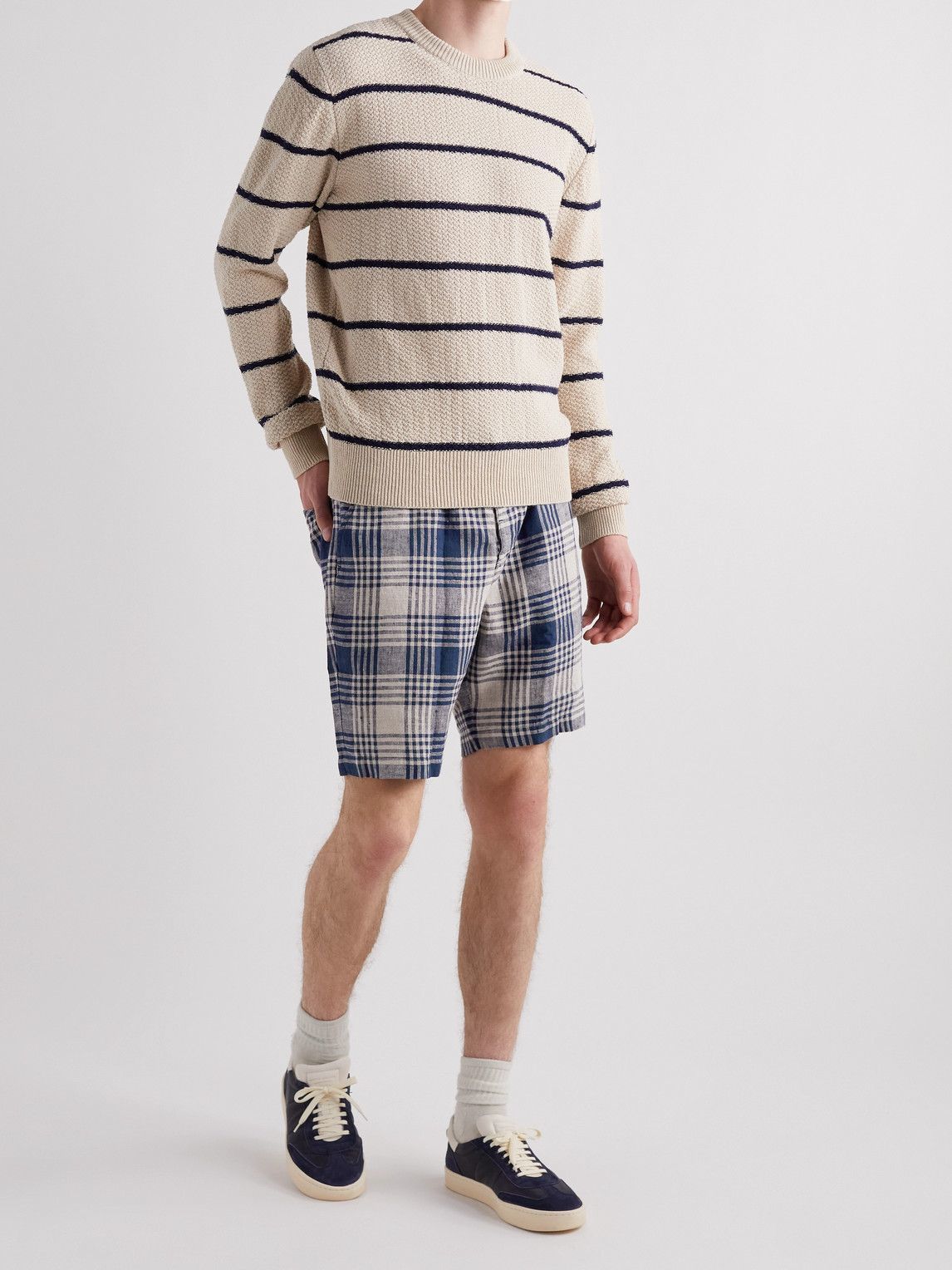 Oliver Spencer - Straight-Leg Checked Linen Shorts - Blue