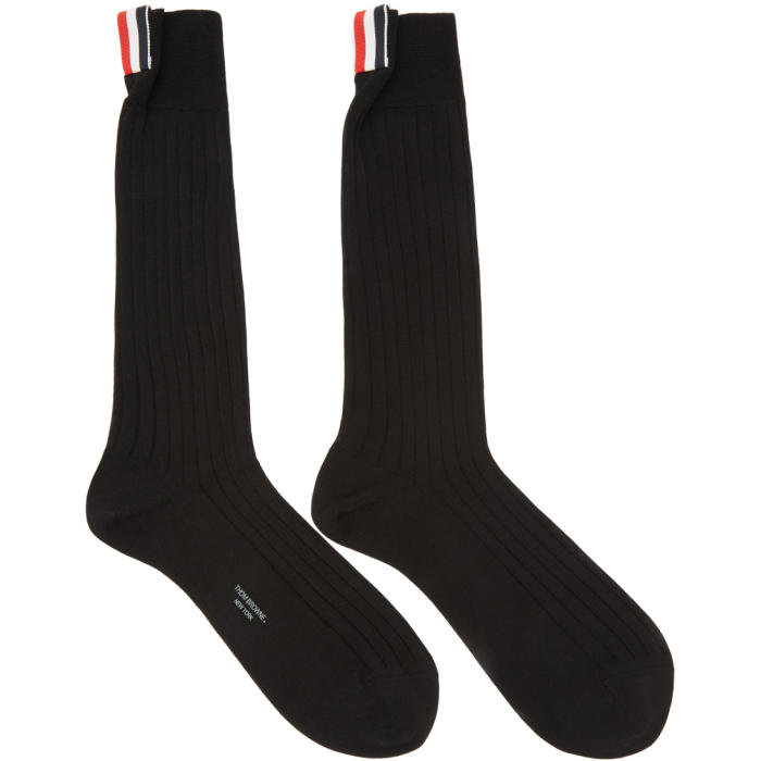 Thom Browne Black Cotton Ribbed Socks Thom Browne