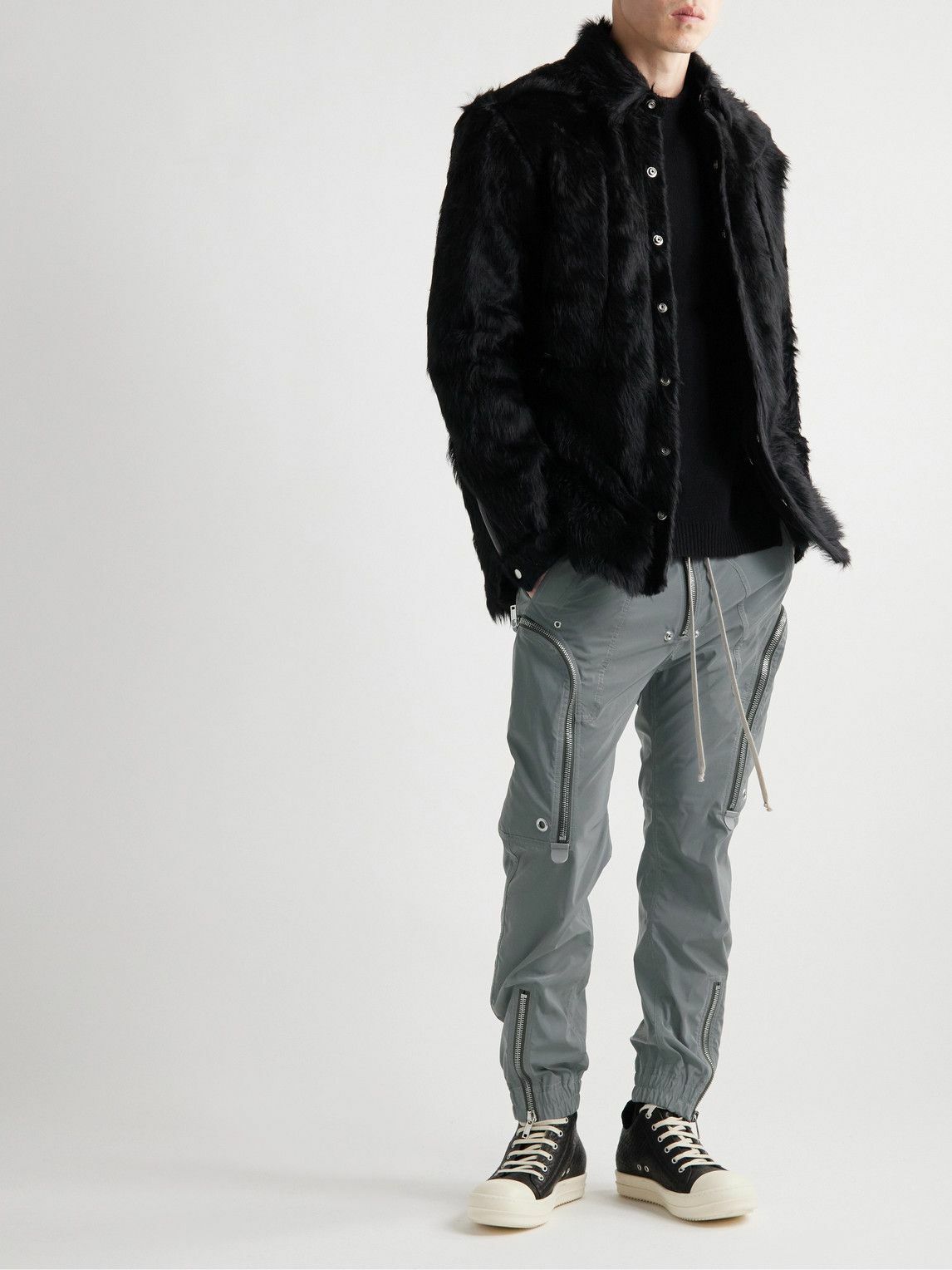Rick Owens - Bauhaus Tapered Zip-Detailed Reflective Shell Drawstring Cargo Trousers - Gray