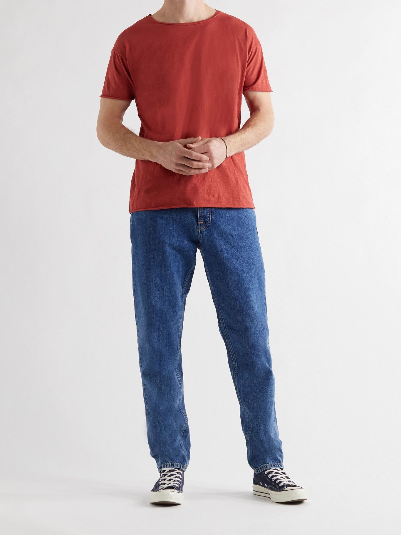 NUDIE JEANS - Roger Slub Organic Cotton-Jersey T-Shirt - Red Nudie Jeans Co