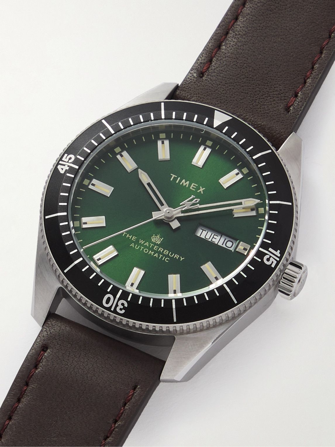 Timex - Waterbury Dive Automatic 40mm Stainless Steel and Leather Watch  Timex