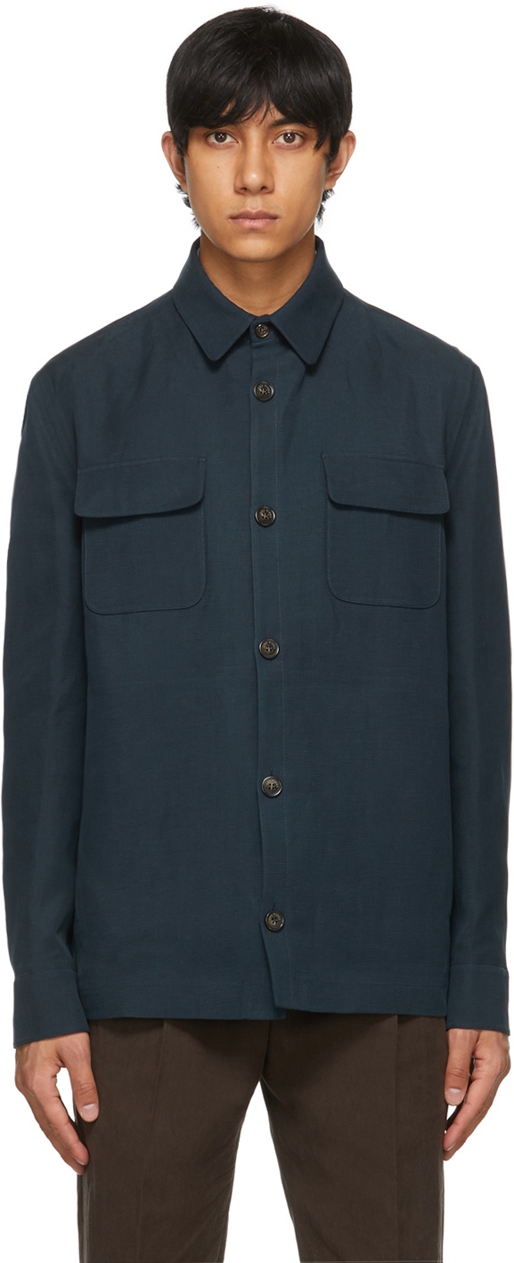 Loro Piana Blue Linen & Silk Overshirt Jacket Loro Piana