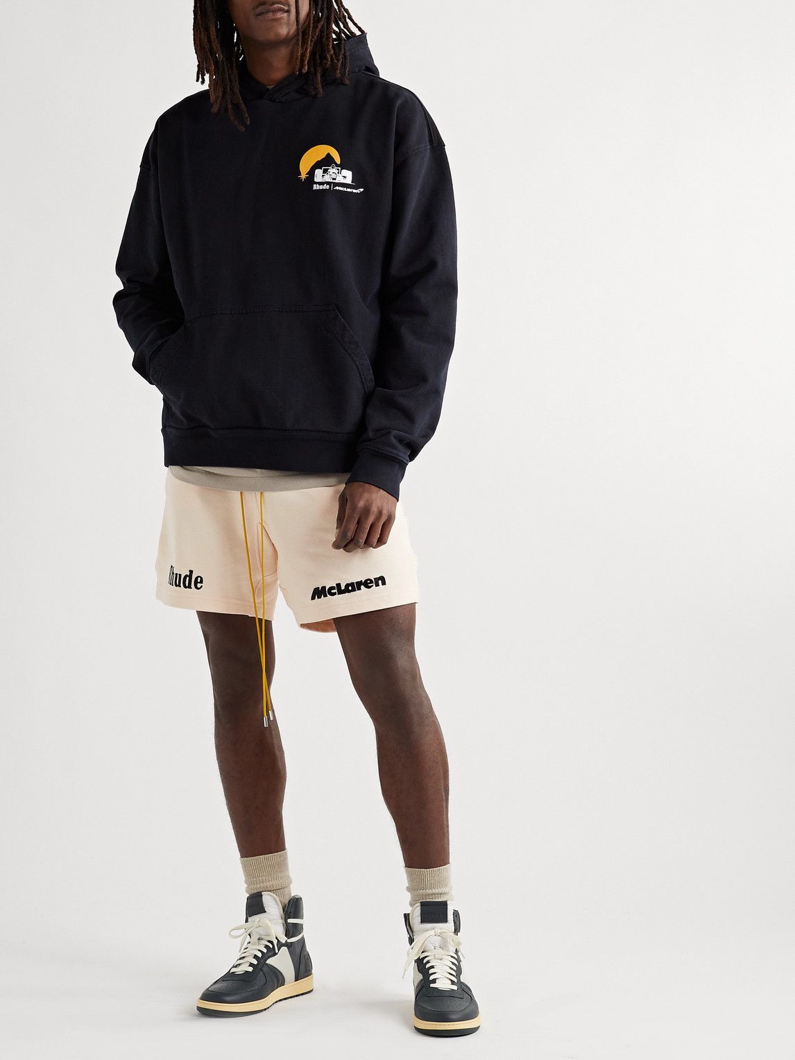 Rhude - McLaren Rhacer Straight-Leg Cotton-Piqué Drawstring Shorts ...