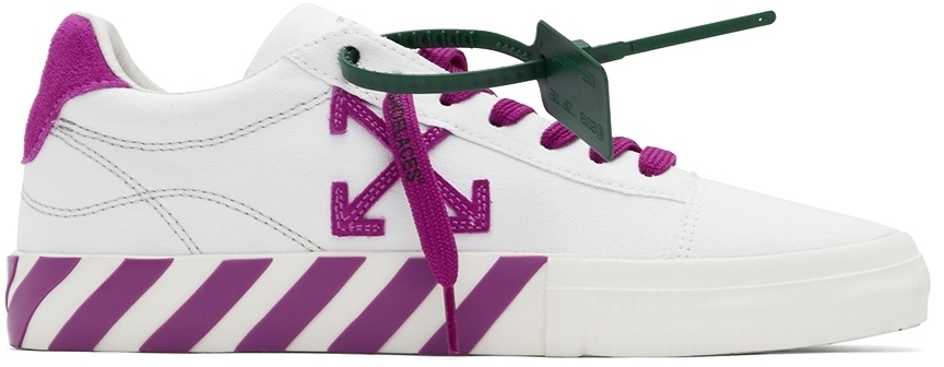 Photo: Off-White White & Purple Vulcanized Low-Top Sneakers
