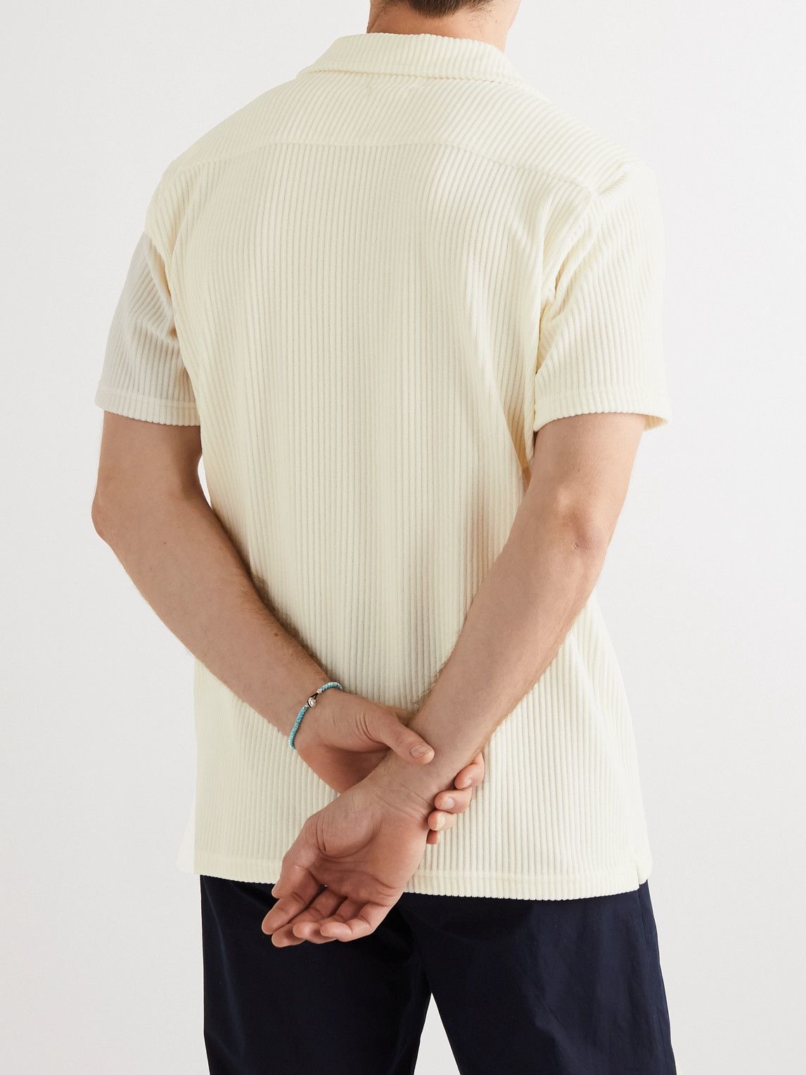 Oliver Spencer - Riviera Ribbed Organic Cotton Blend-Velour Shirt - Neutrals
