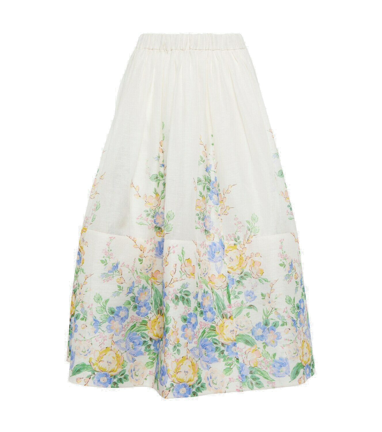 Zimmermann - Floral linen and silk midi skirt Zimmermann