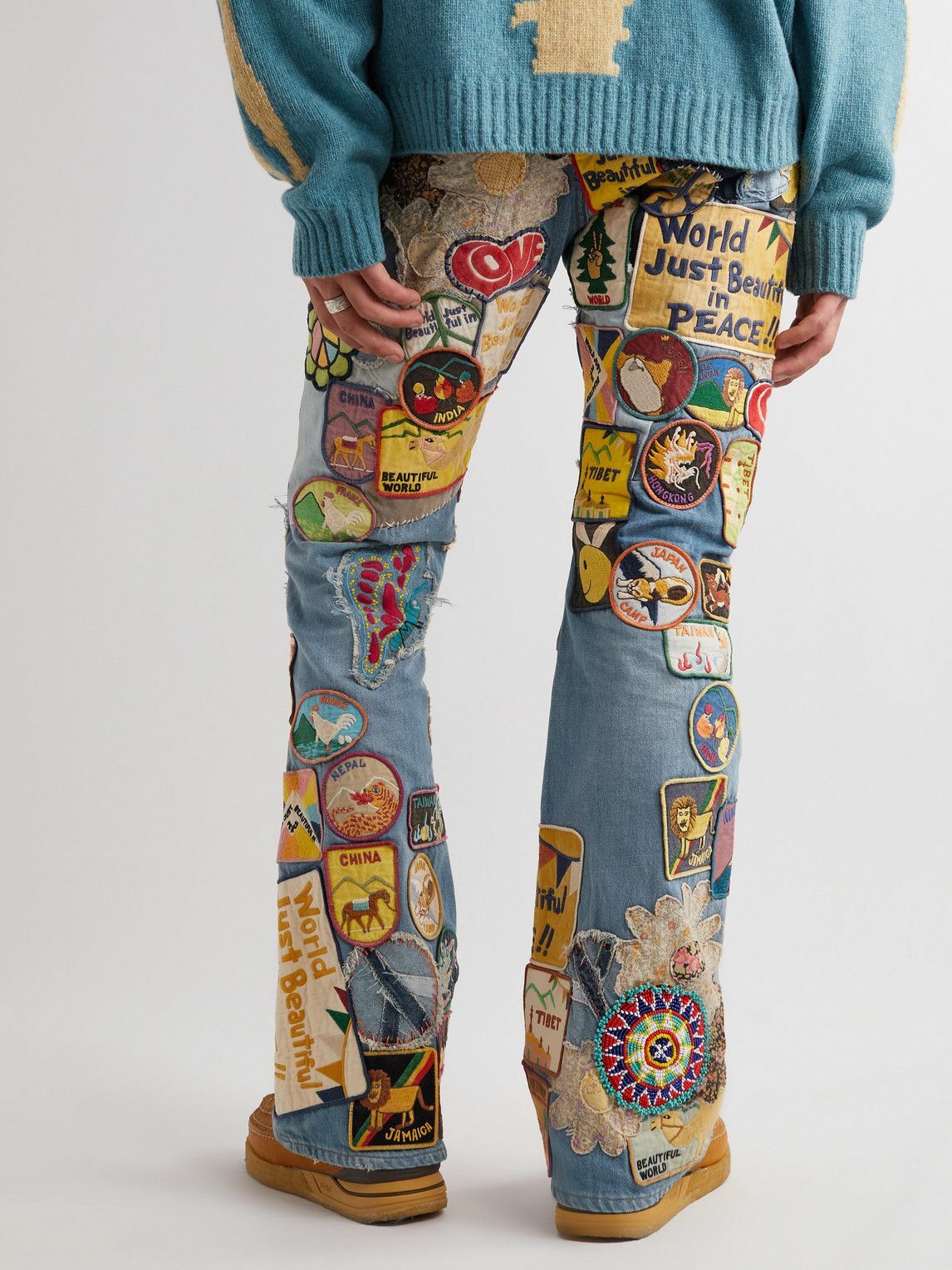 KAPITAL SlimFit Flared Appliquéd Jeans Blue KAPITAL