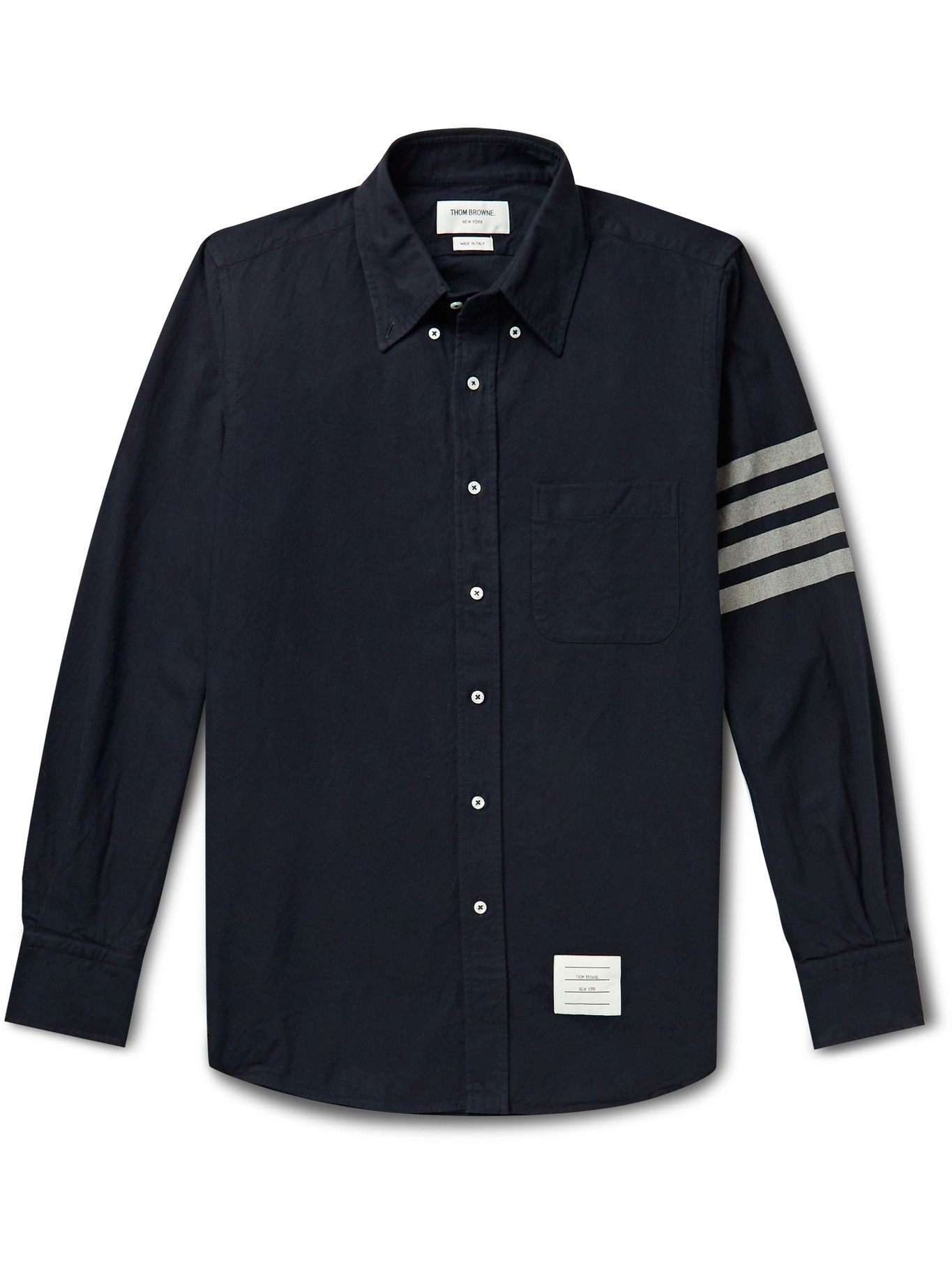 THOM BROWNE - Button-Down Collar Striped Cotton-Flannel Shirt - Blue ...