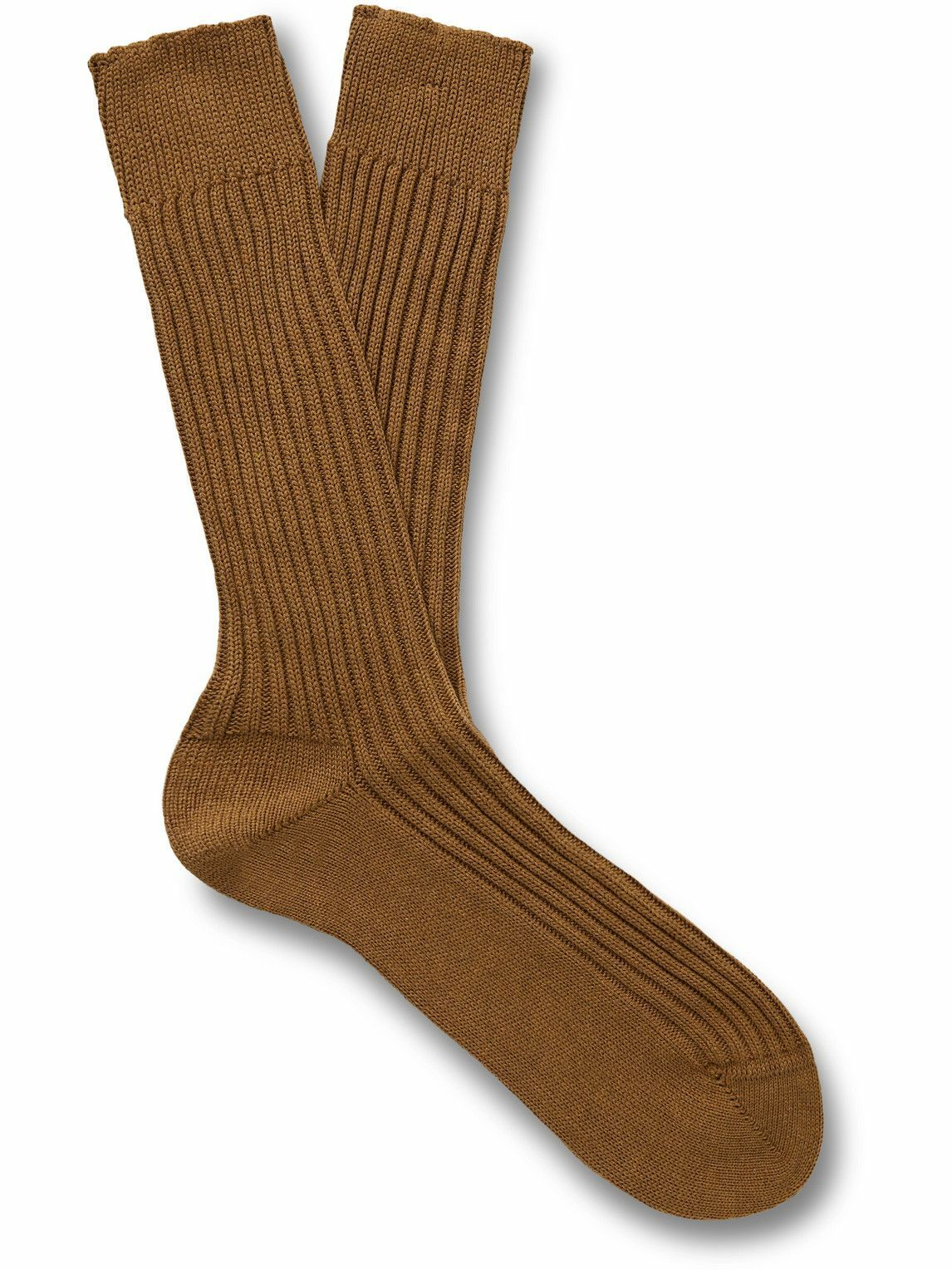 Photo: TOM FORD - Ribbed Cotton Socks - Brown