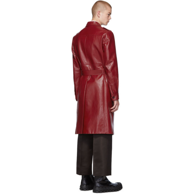 Prada Red Leather Long Jacket Prada