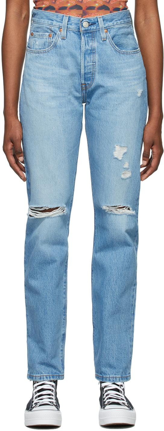 Levi's Blue Denim Ripped 501 Original Fit Jeans Levis