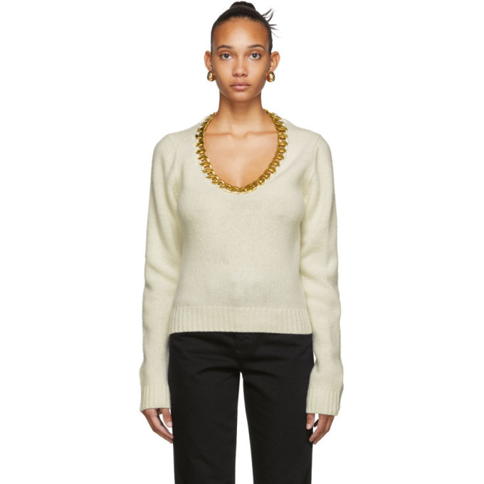 Bottega Veneta Off-White and Gold Chain Sweater Bottega Veneta